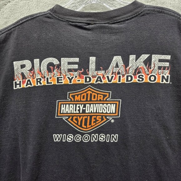 Vintage Harley-Davidson Shirt Mens XL Black Made in USA Skull Flag Graphic 90s - Picture 9 of 9